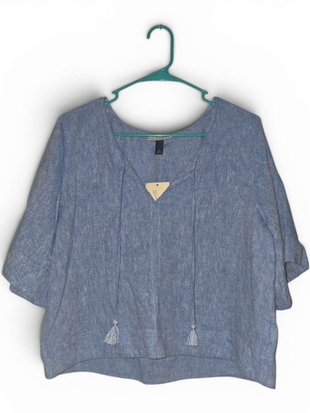 Womens Universal Thread Blue V-Neck Tassel Tie Tunic Top, Medium, NWT!!